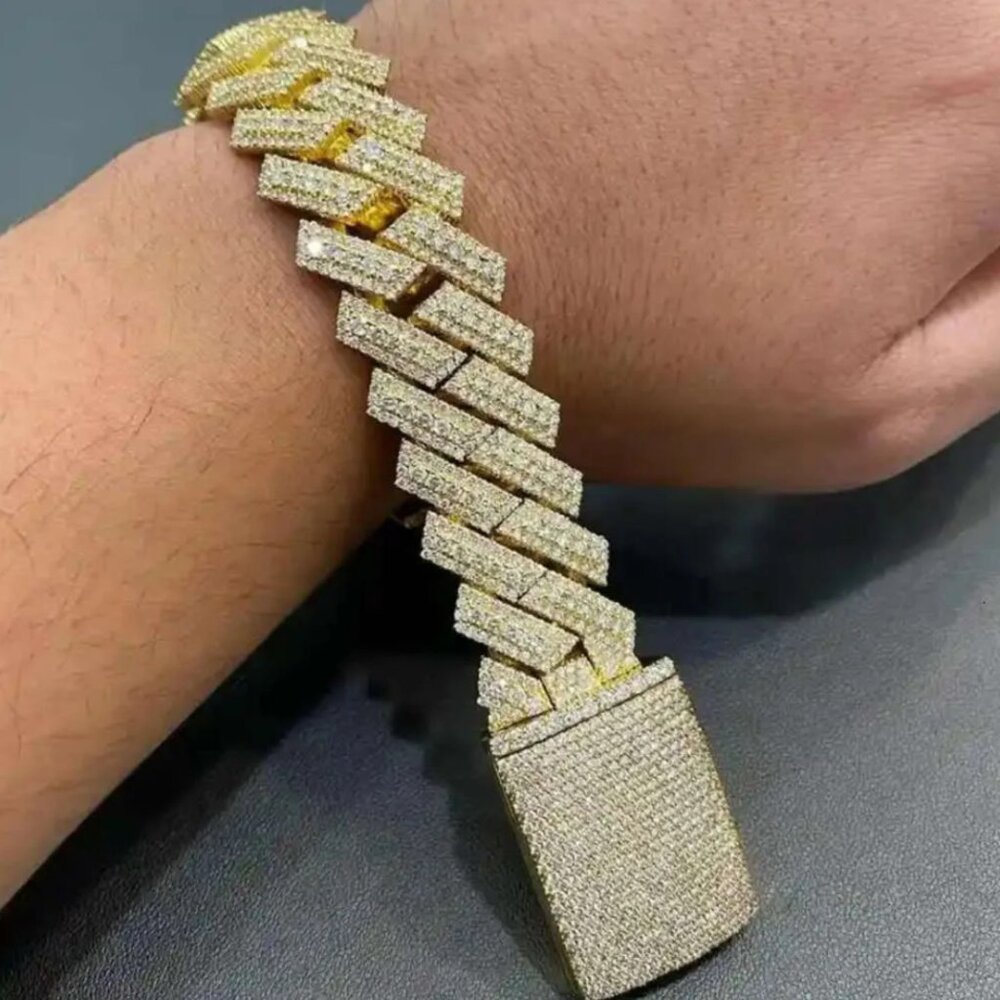 Moissanite Cuban Chain Bracelet Hip Hop Jewelry 24mm 925 Silver 8inch